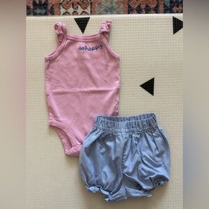 Cartet’s|Baby girl cute outfit, “So Happy” Pink Bodysuit and Blue Shorts Set•••